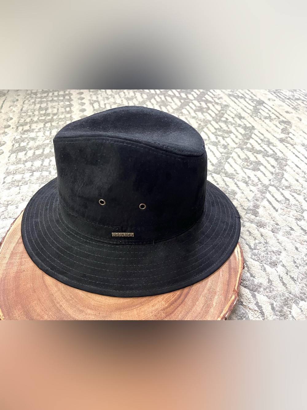 Woolrich Black Bucket Hat with Metal Logo